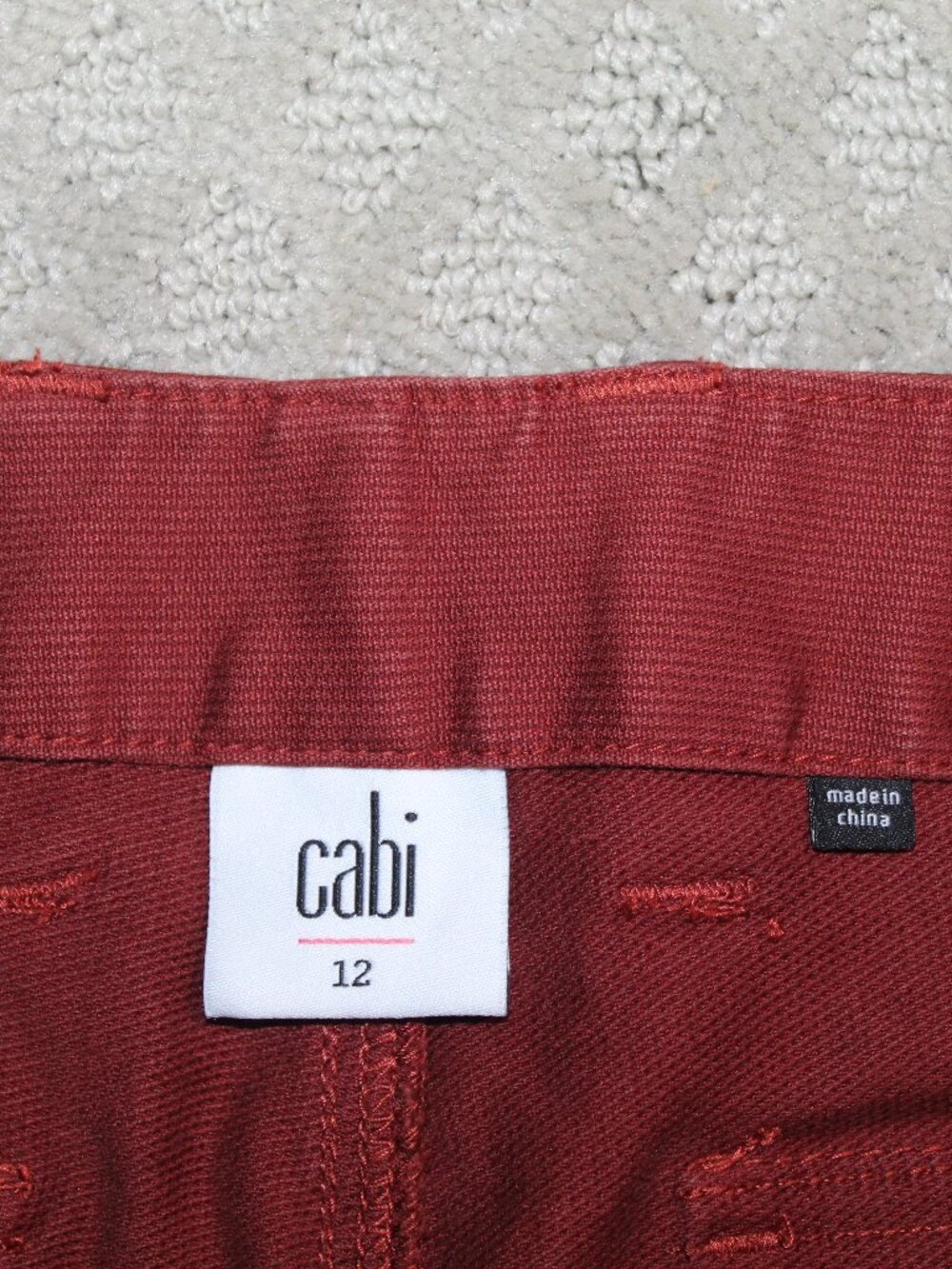 Cabi Size 12 Rust Red Ribbed Twill Mid Rise Slim Straight Cargo Pants - Picture 3 of 6